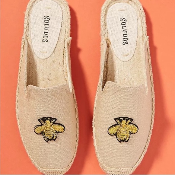 ASOS Soludos Beige Espadrille Mules With Bee Embroidery SIZE 10 - Picture 4 of 12